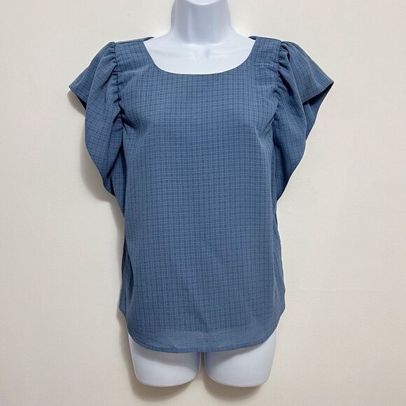 Banana Republic Factory Smoky Blue Flounce Sleeve Blouse Size Small - Picture 1 of 6